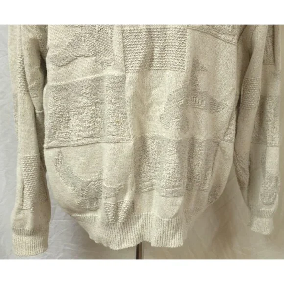 Vtg Croft & Barrow Sweater Mens XL Cream Ducks Tree Embossed Graphic USA Sweater - Picture 3 of 14